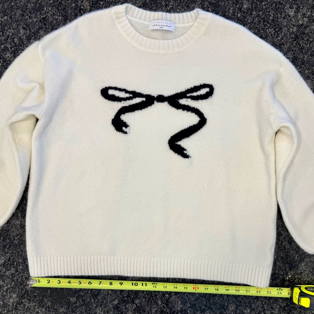 American Threads Winter White Sweater with Black Bow